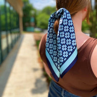 Ellison+Young Women's Four Petal Clover Square Scarf in blue - women's scarf - alternate view