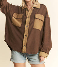 Jade By Jane - Mineral Wash Collared Button Down Oversized Jacket