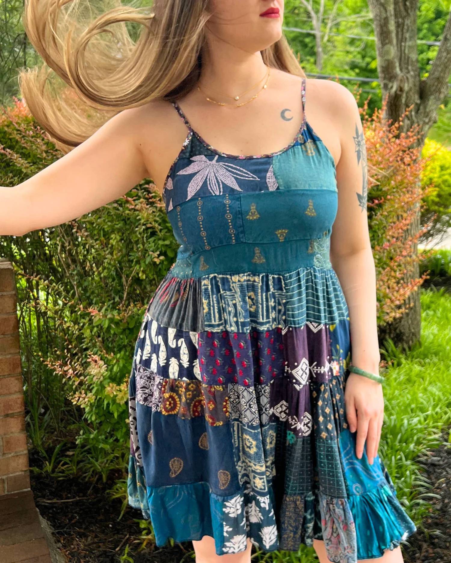 Paani - Spaghetti Strap Patchwork Short Dress