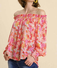 Umgee - Sheer Floral Off The Shoulder Top