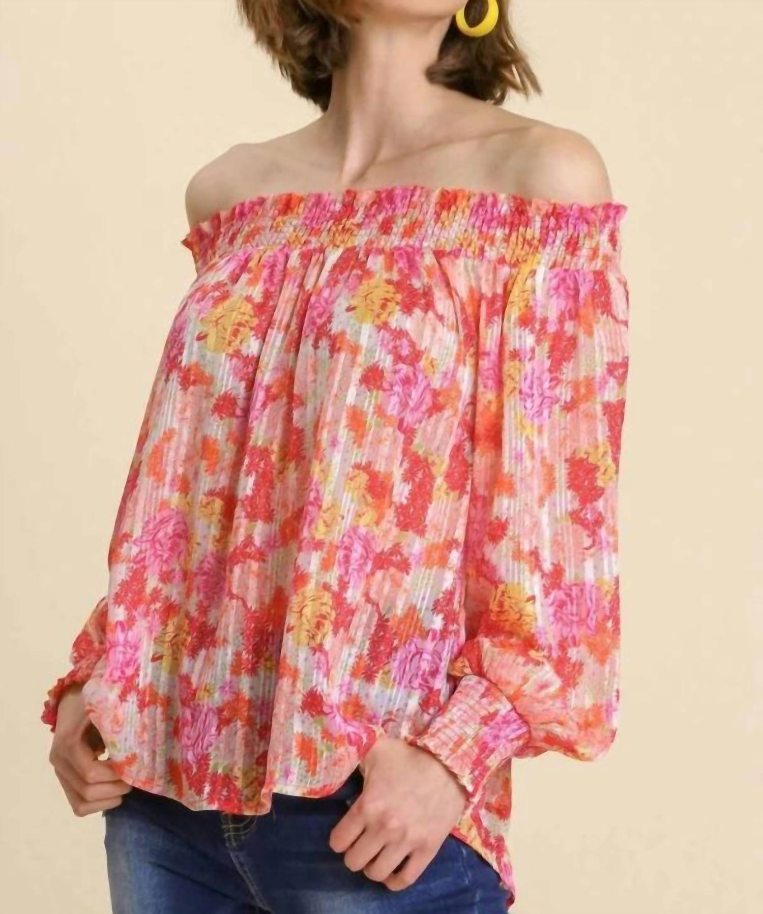 Umgee - Sheer Floral Off The Shoulder Top