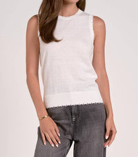 ELAN Sleeveless Distressed Top in white - women's tank top