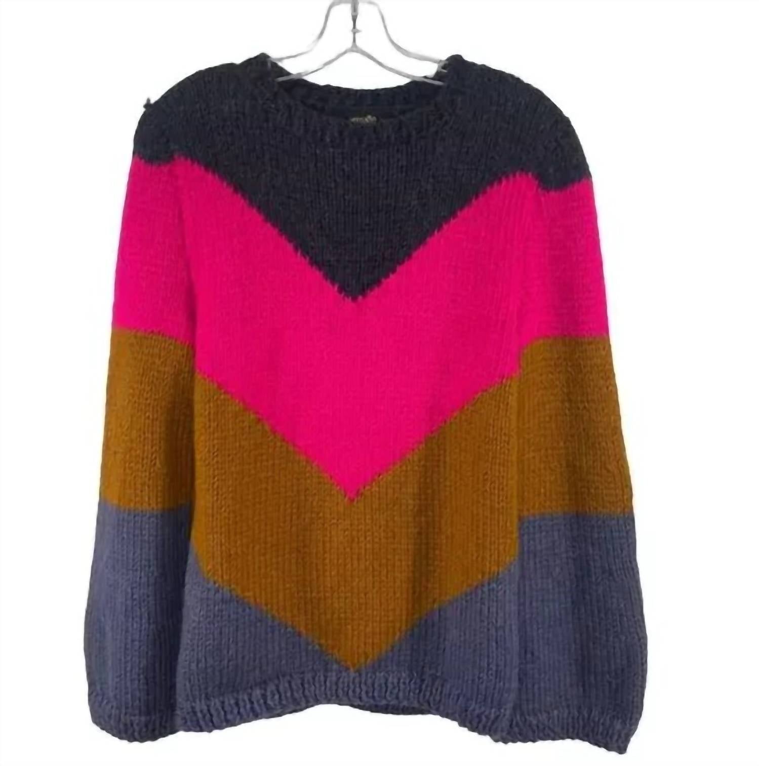 Vero Alfie - Women's Aguariba Colorblock Chunky Knit Chevron Sweater