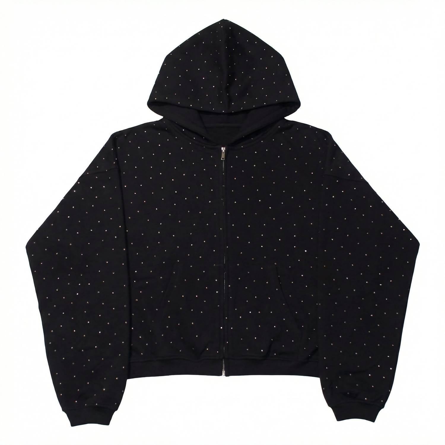 knotWTR Rhinestone Zip-up Hoodie in black - women's top - view 4