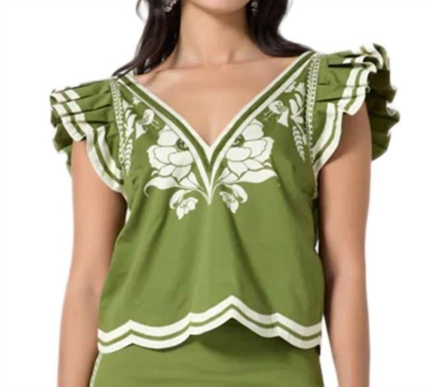 SCARLETT POPPIES Vittore V-neck Top in green - women's blouse