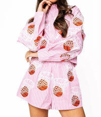 Queen Of Sparkles - Stripe Basketball Hoop Button Up Top