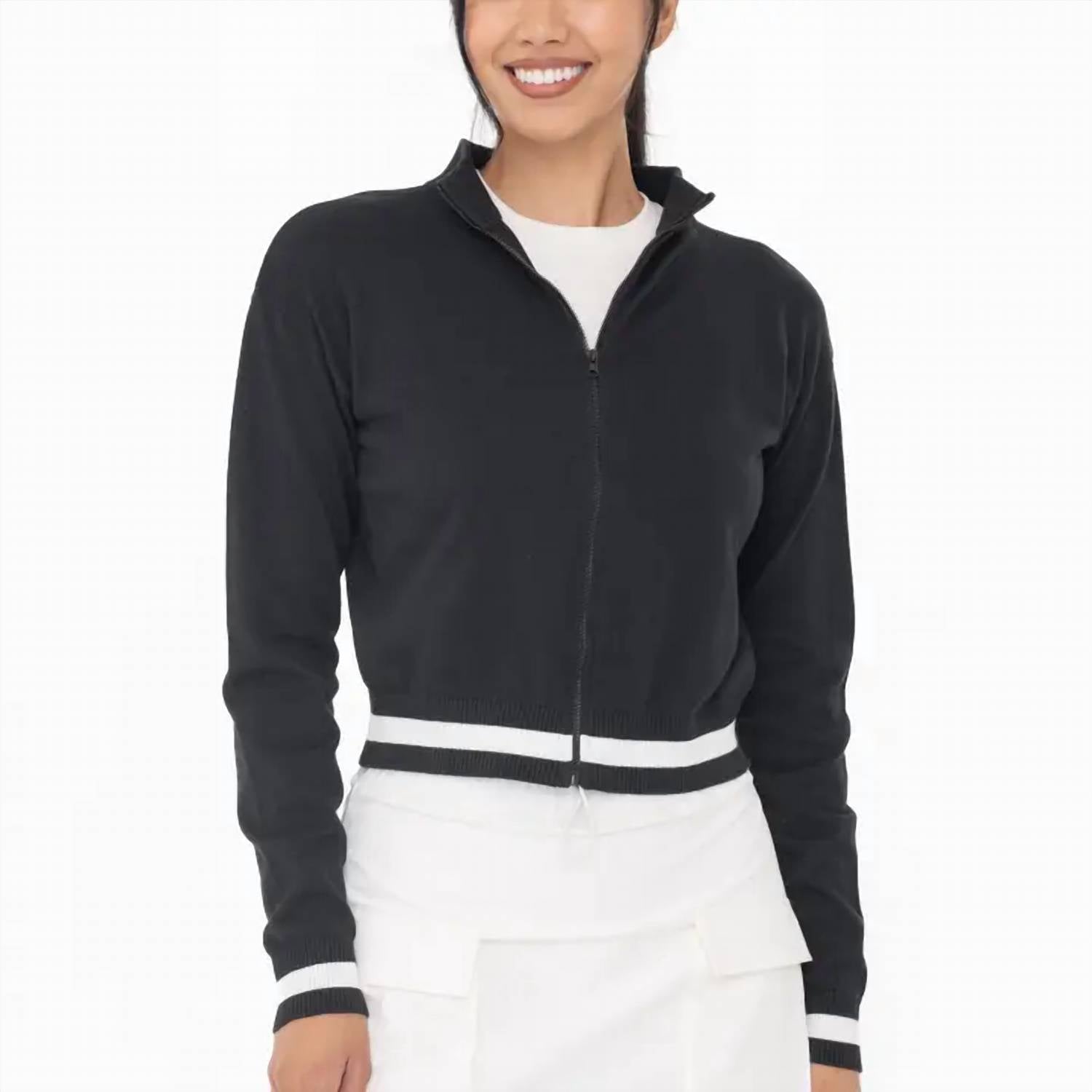 Mono B - Lightweight Varsity Stripe Cotton Zip Up Jacket