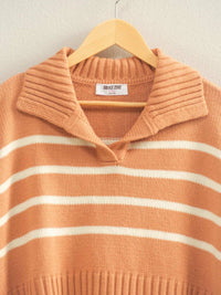 Hyfve - Women's Ribbed Collar Striped Crop Sweater