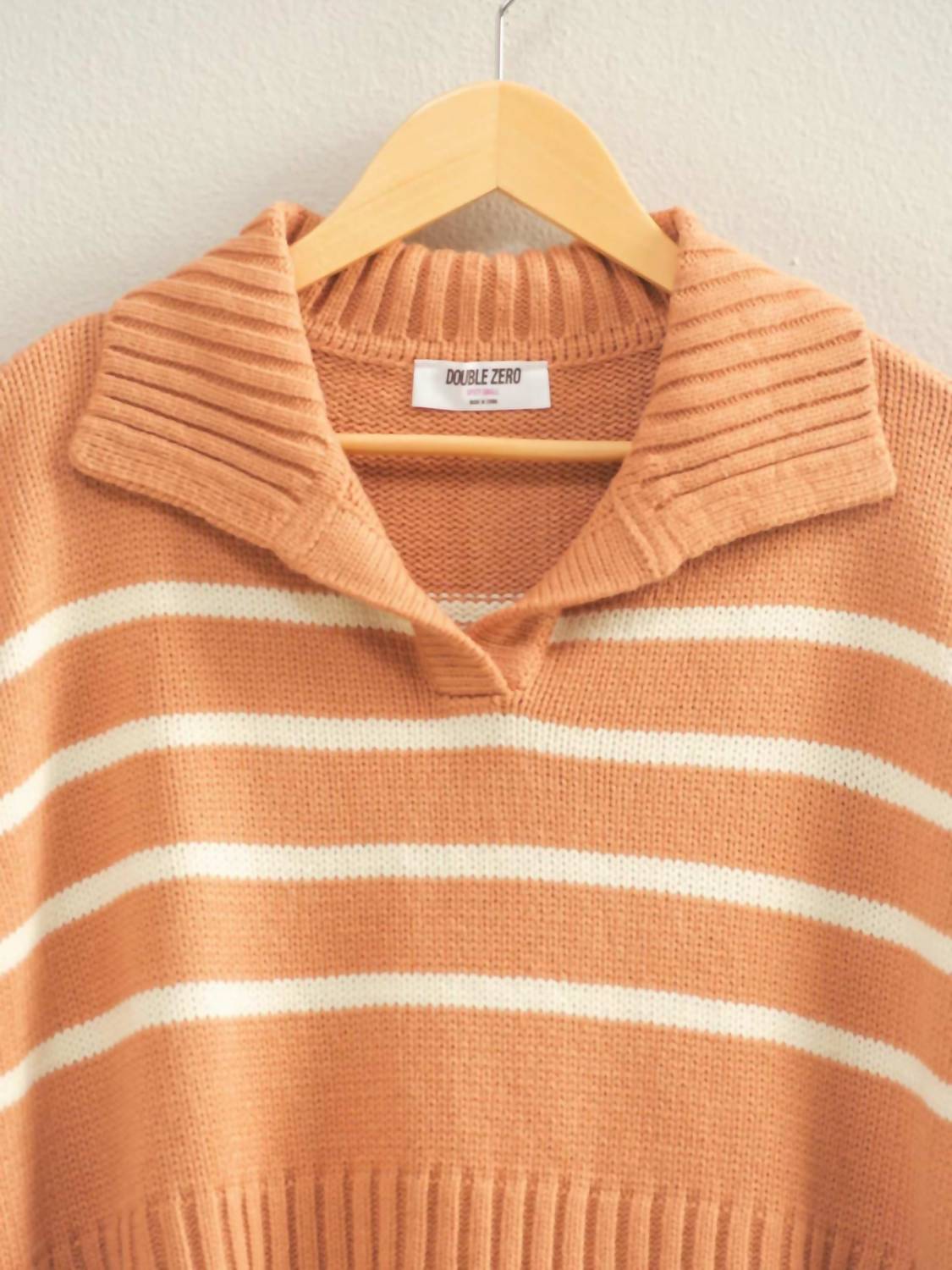 Hyfve - Women's Ribbed Collar Striped Crop Sweater