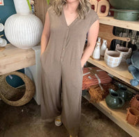 Very J - Striped Button Front Jumpsuit