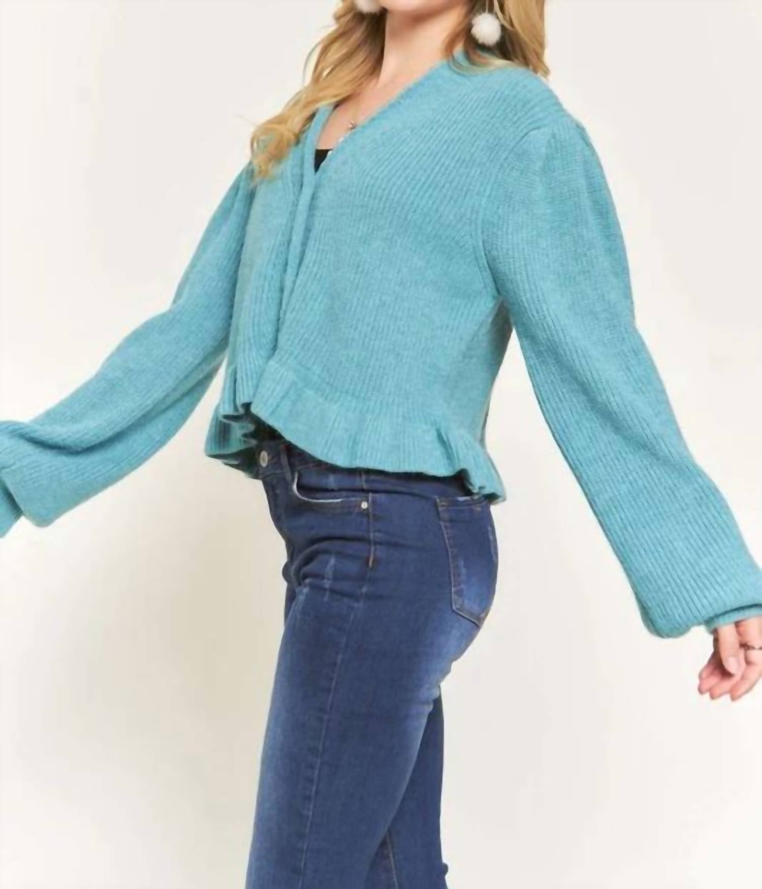 Adora - Puff Sleeve Button Down Sweater Cardigan