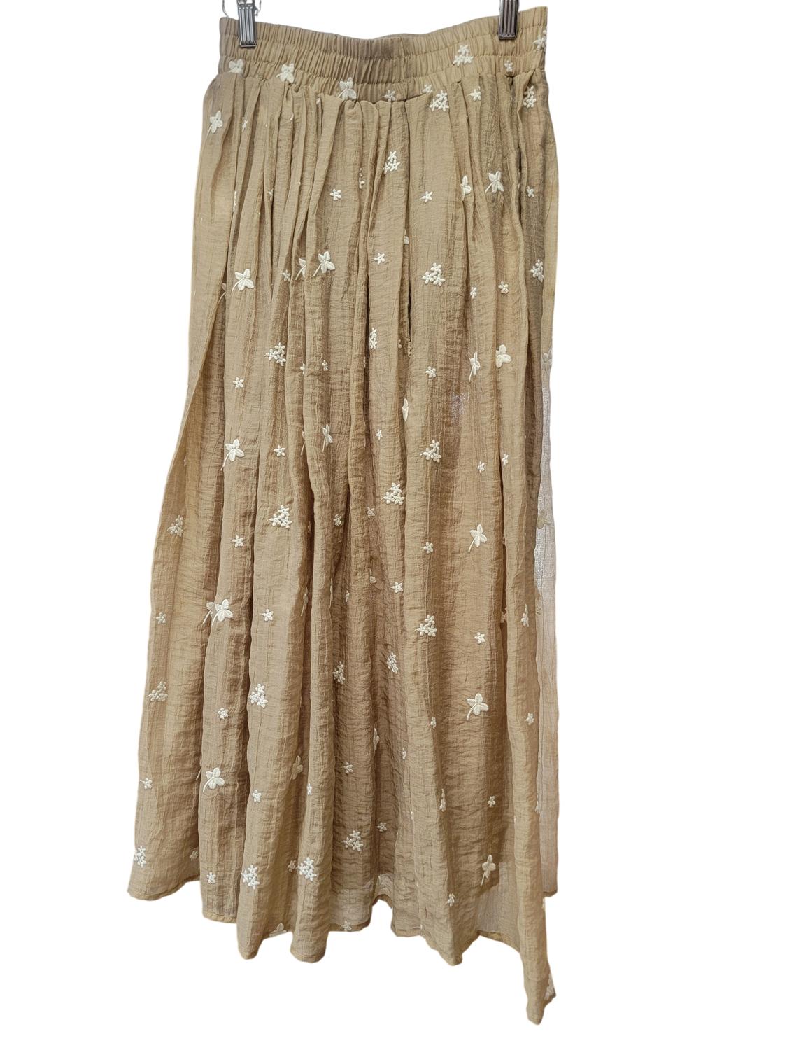 Easel - Women's Embroidered Crepe Midi Skirt