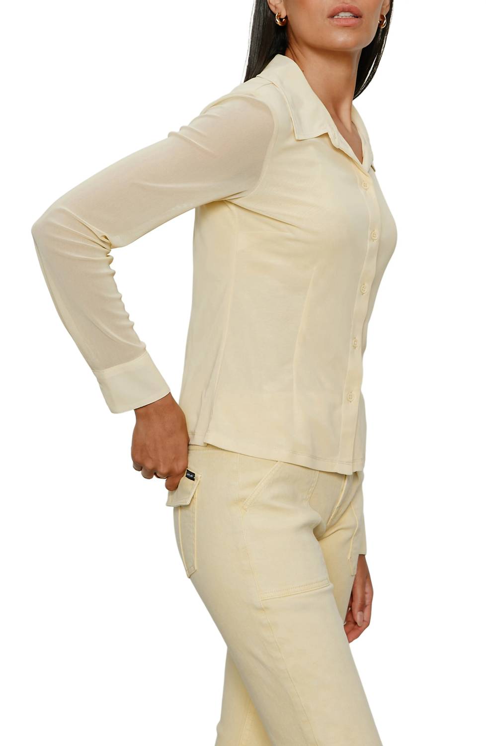 Sanctuary - Fitted Mesh Button Down Top