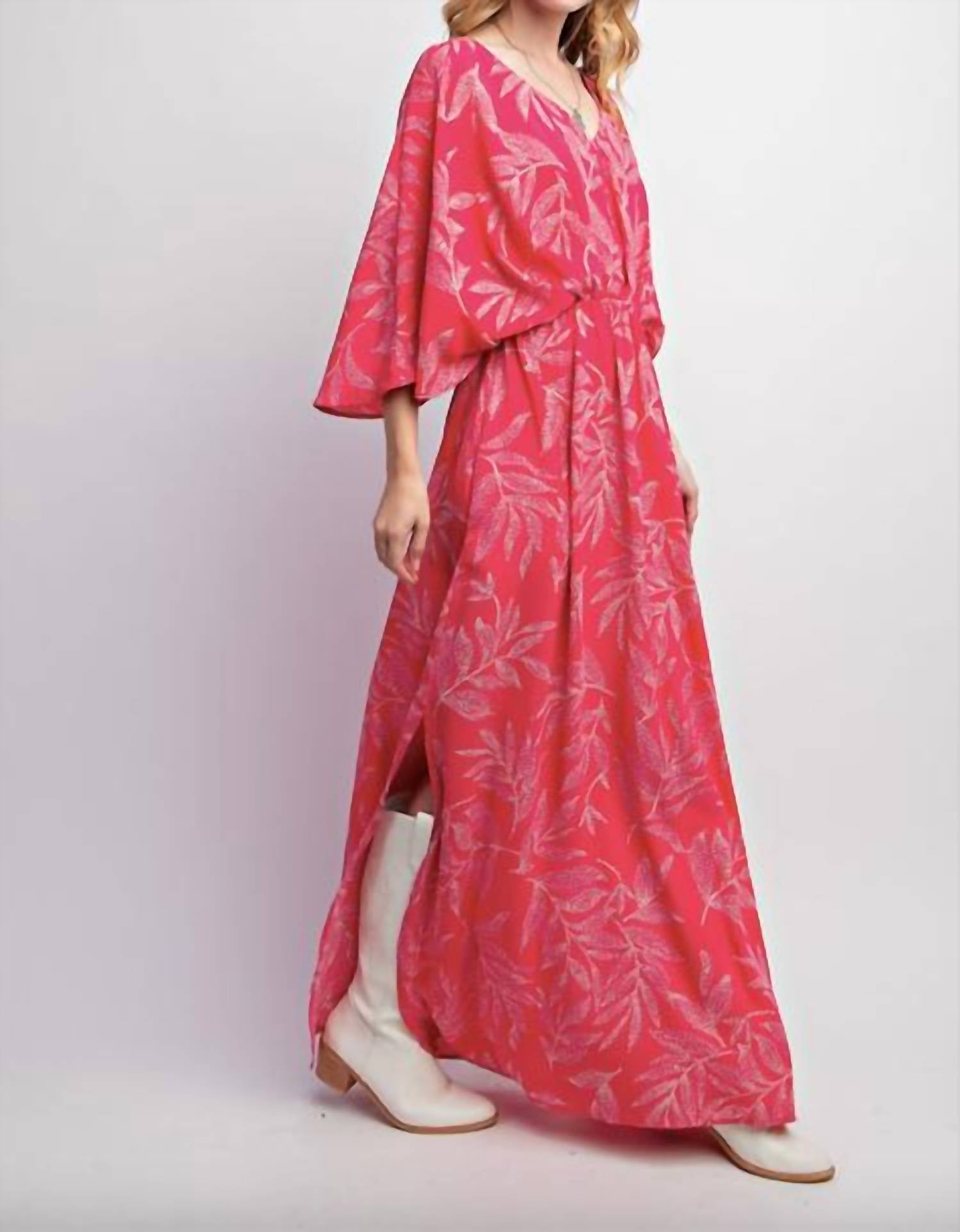 Easel - Leaf Printed Laura Maxi Dress