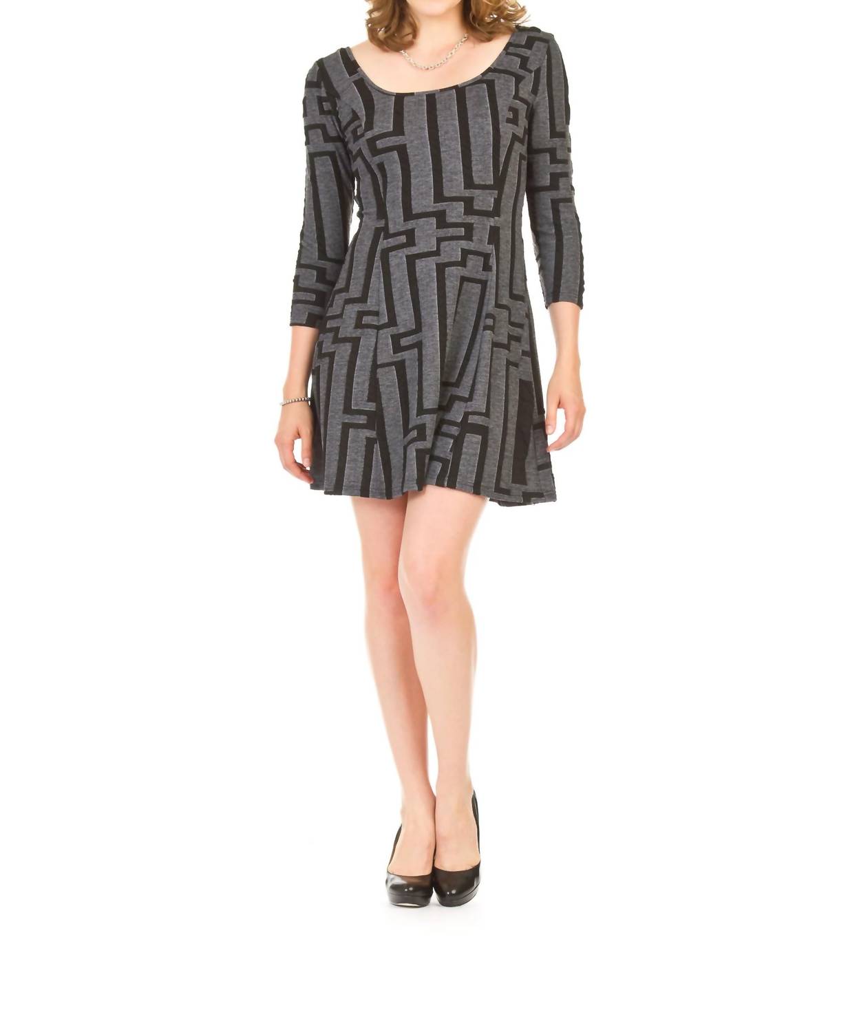 Papillon - Textured Geo 3/4 Sleeve Dress