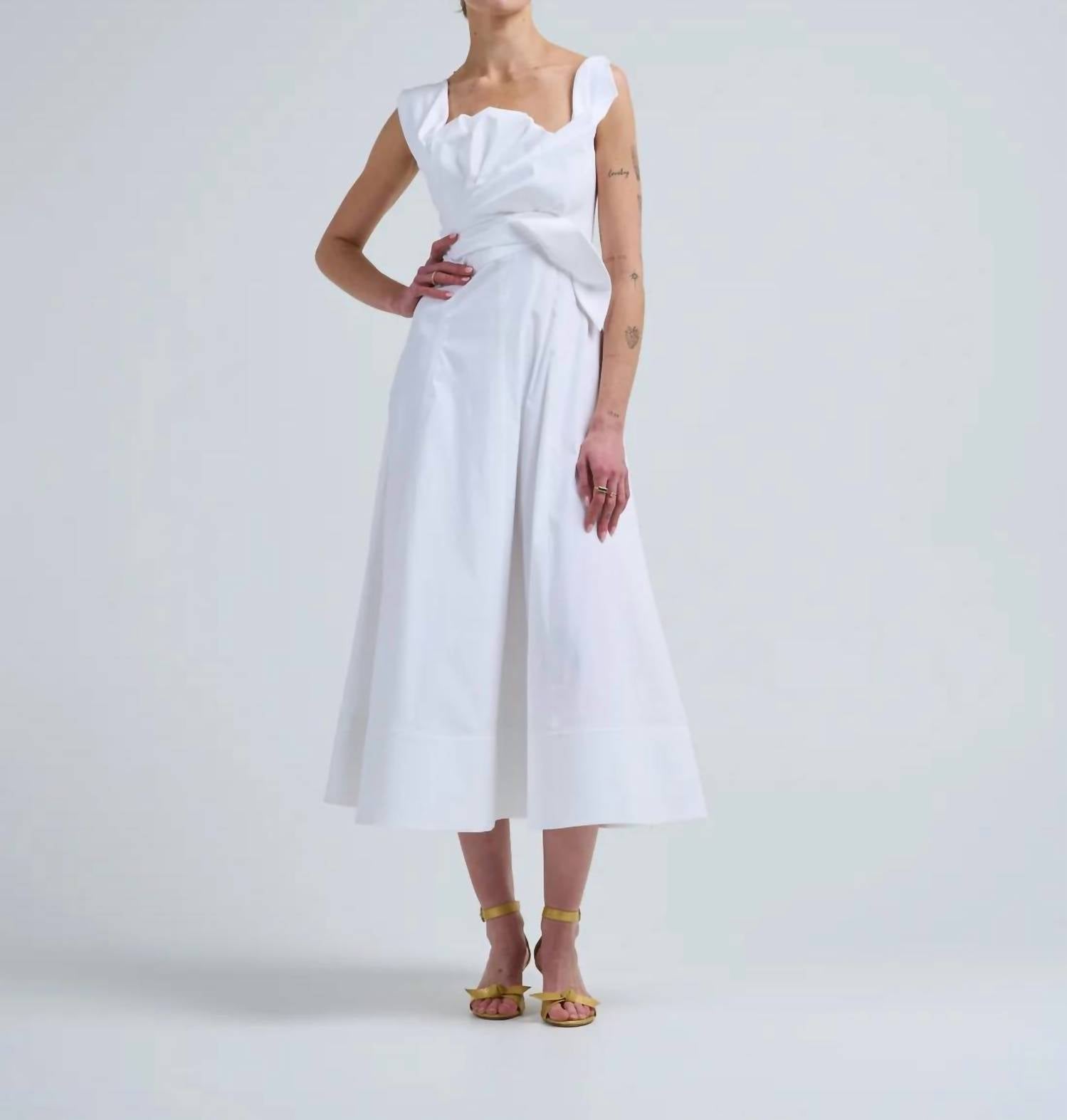 Lela Rose - Cotton Poplin Draped Floral Dress