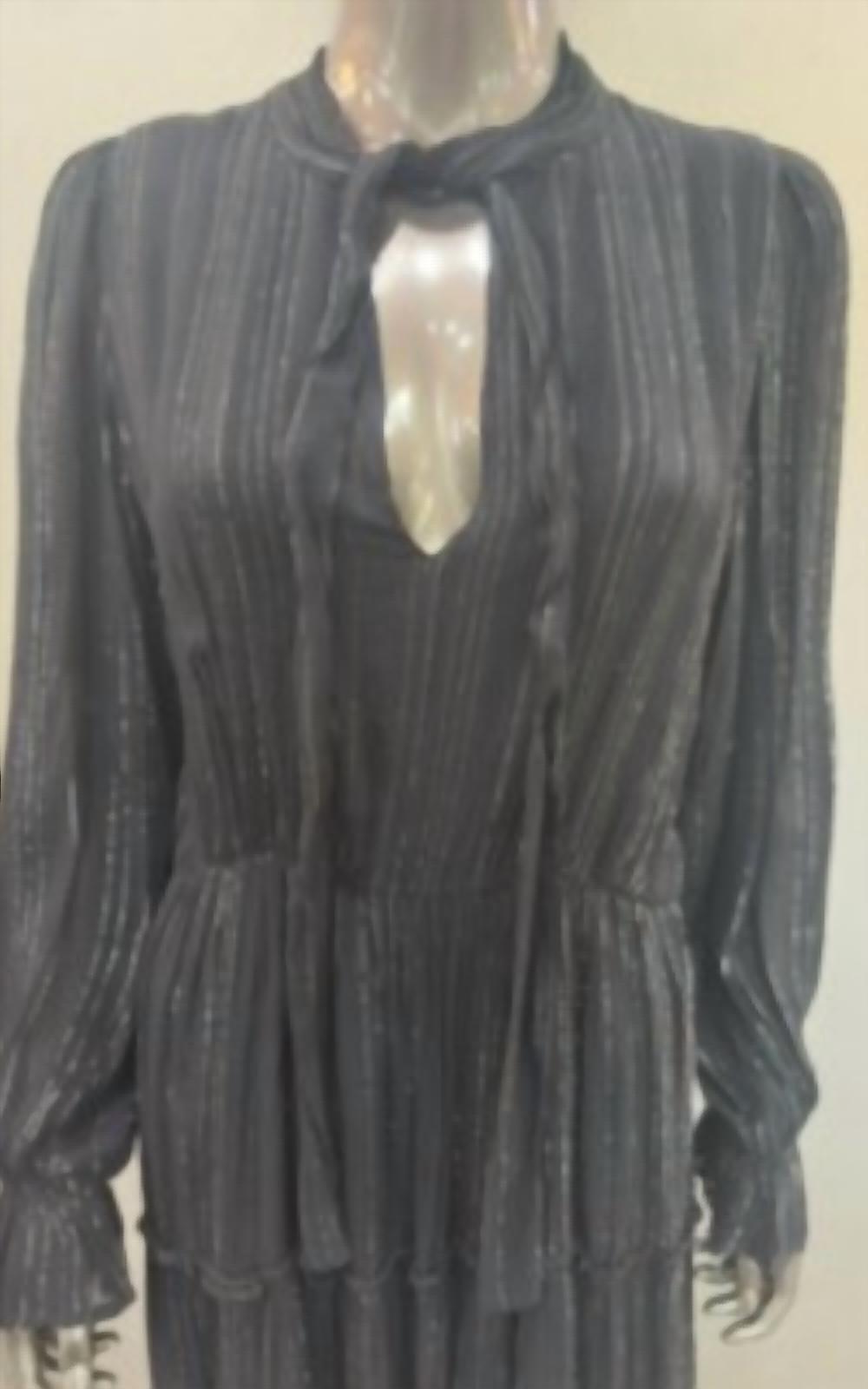 Elan - Women's Long sleeve dress with silver thin stripes