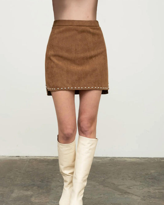 Moon River - Stud Detail Suede Mini Skirt