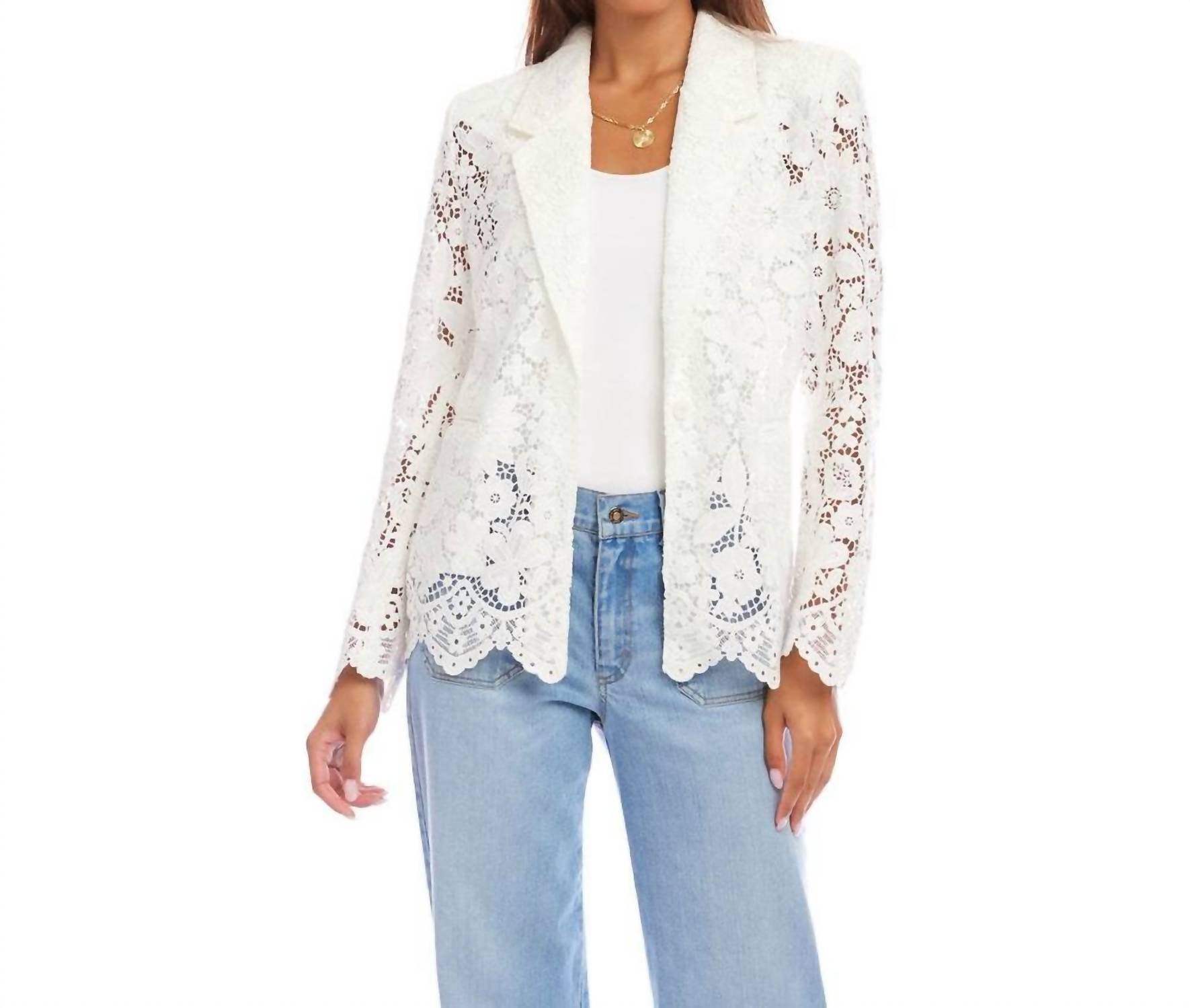 Karen Kane - Floral Lace Scallop Edge Blazer