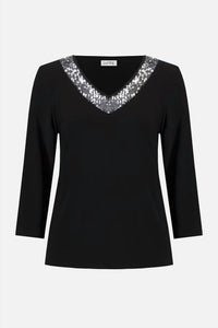 Joseph Ribkoff Chic V-neck Pullover in black silver 1 - women's blouse - view 4