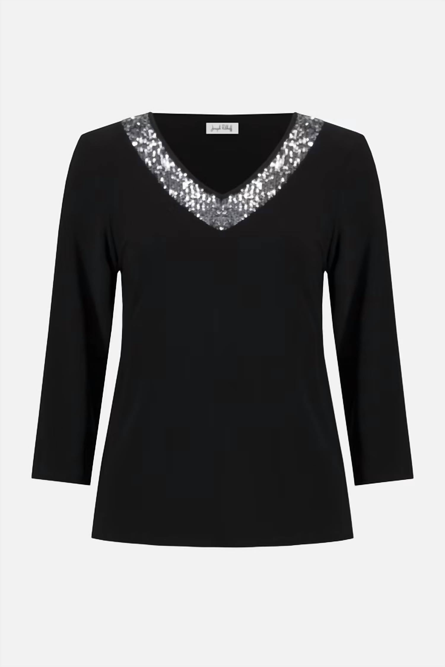 Joseph Ribkoff Chic V-neck Pullover in black silver 1 - women's blouse - view 4