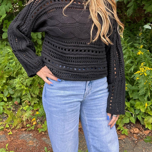 Shewin - Alexa Hollow Out Cable Knit Sweater