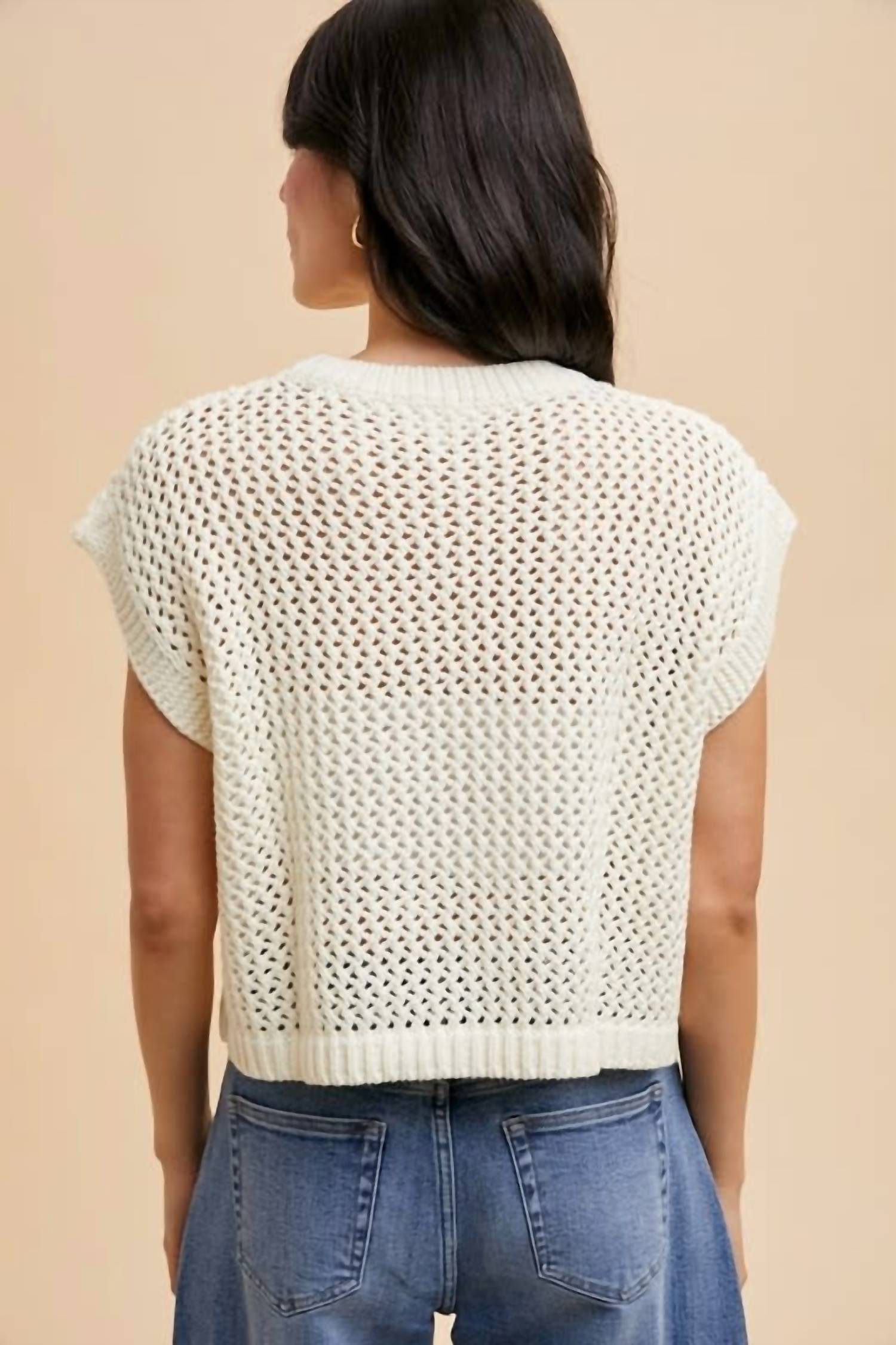 Anniewear - Open Stitch Drop Shoulder Crop Sweater Top