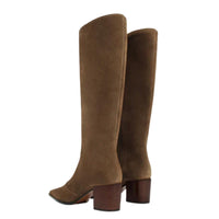 SCHUTZ Women's Raffaela Up Mid Suede Boots in root brown - women's shoe - detail view