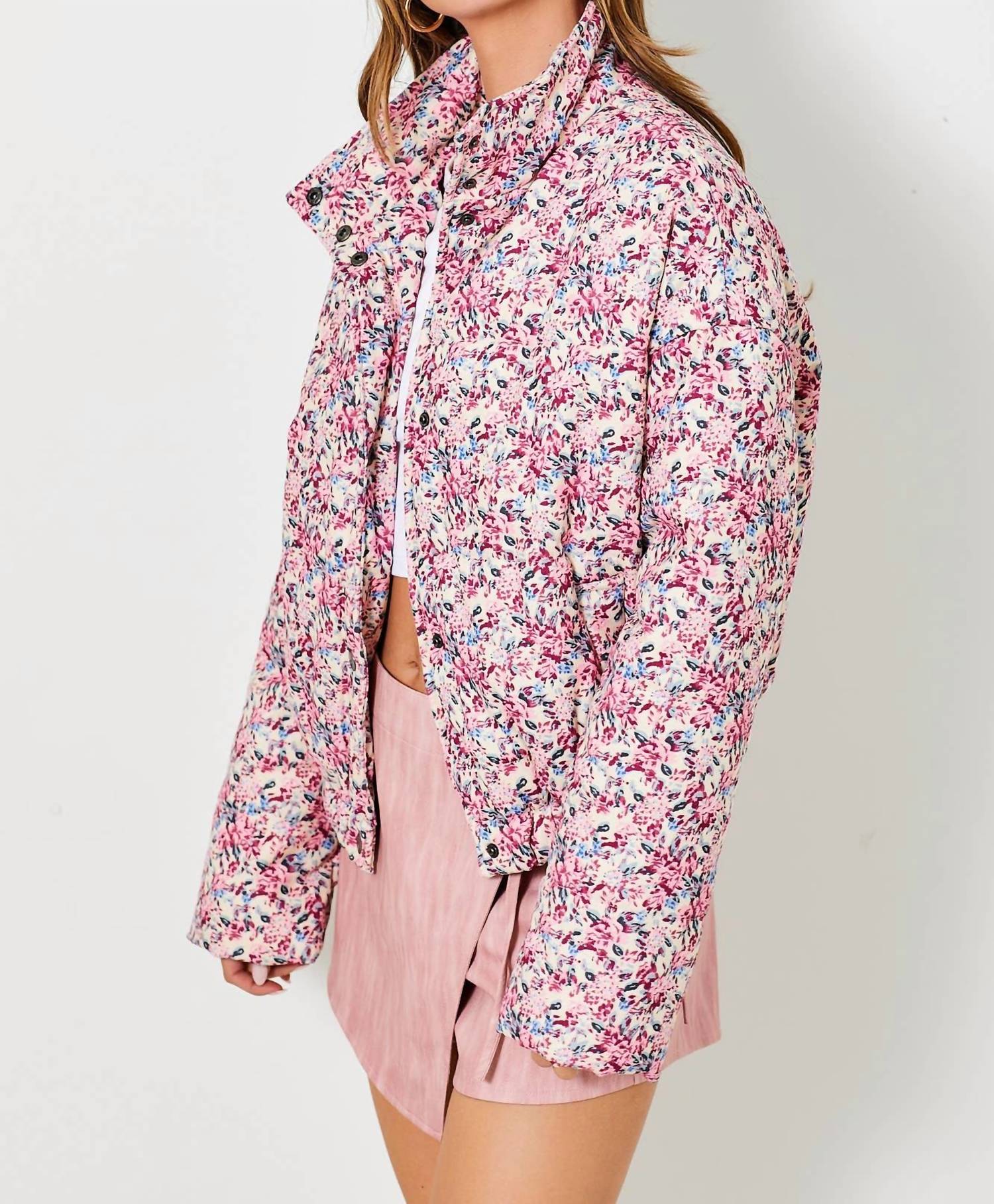 Baevely By Wellmade - Wishful Thinking Floral Puffer Jacket