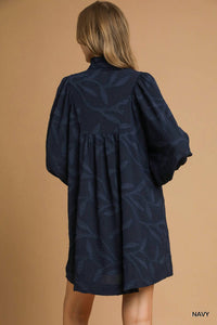 Umgee - Jacquard High Ruffle Neck Dress