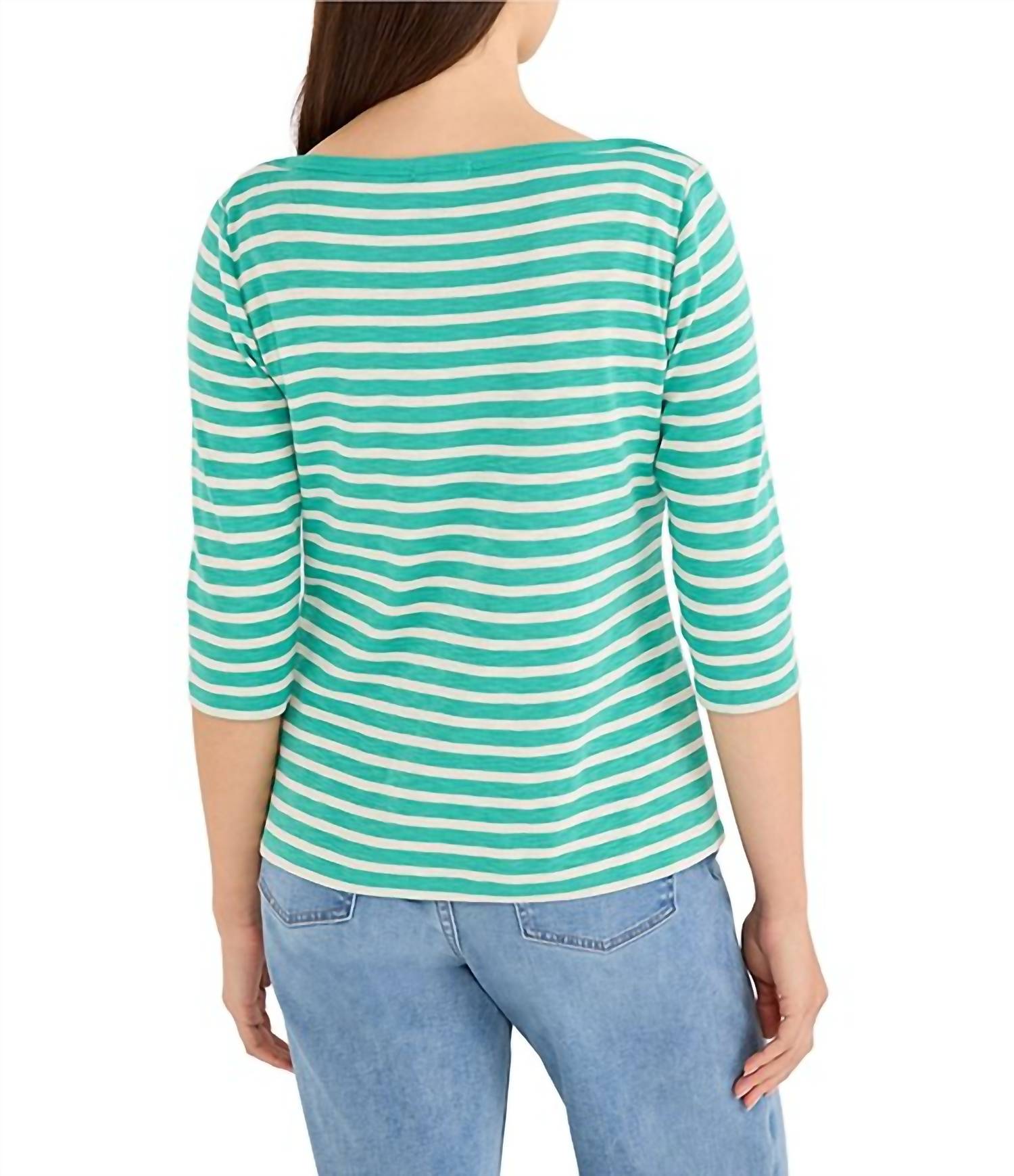 Nic + Zoe - 3/4 Sleeve Stripe Envelope Boatneck Tee