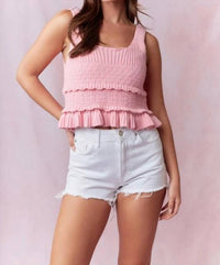Peach Love - Ruffle Detail Heavy Crochet Tank Top