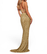 Sherri Hill Sequin Two Piece Gown in gold - women's dress - detail view