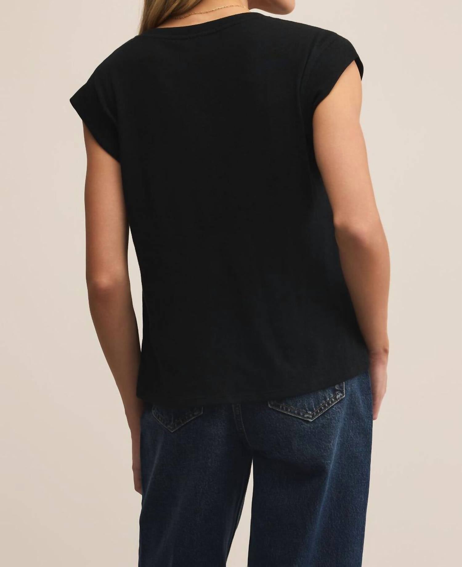 Z Supply Whisper Crewneck Top in black - women's t-shirt - detail view