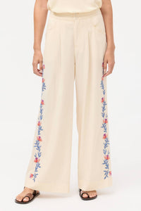Johnny Was ELIZABETH WIDE LEG PLEAT PANT in ecru - women's pants
