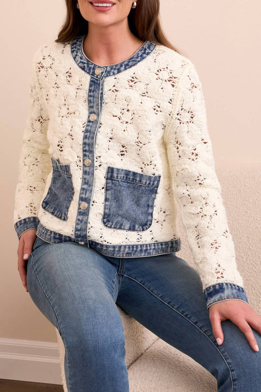 Tribal - Crochet Jacket With Denim Detail