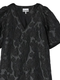 Ganni - Women's Satin Cloque Mini V-neck Dress