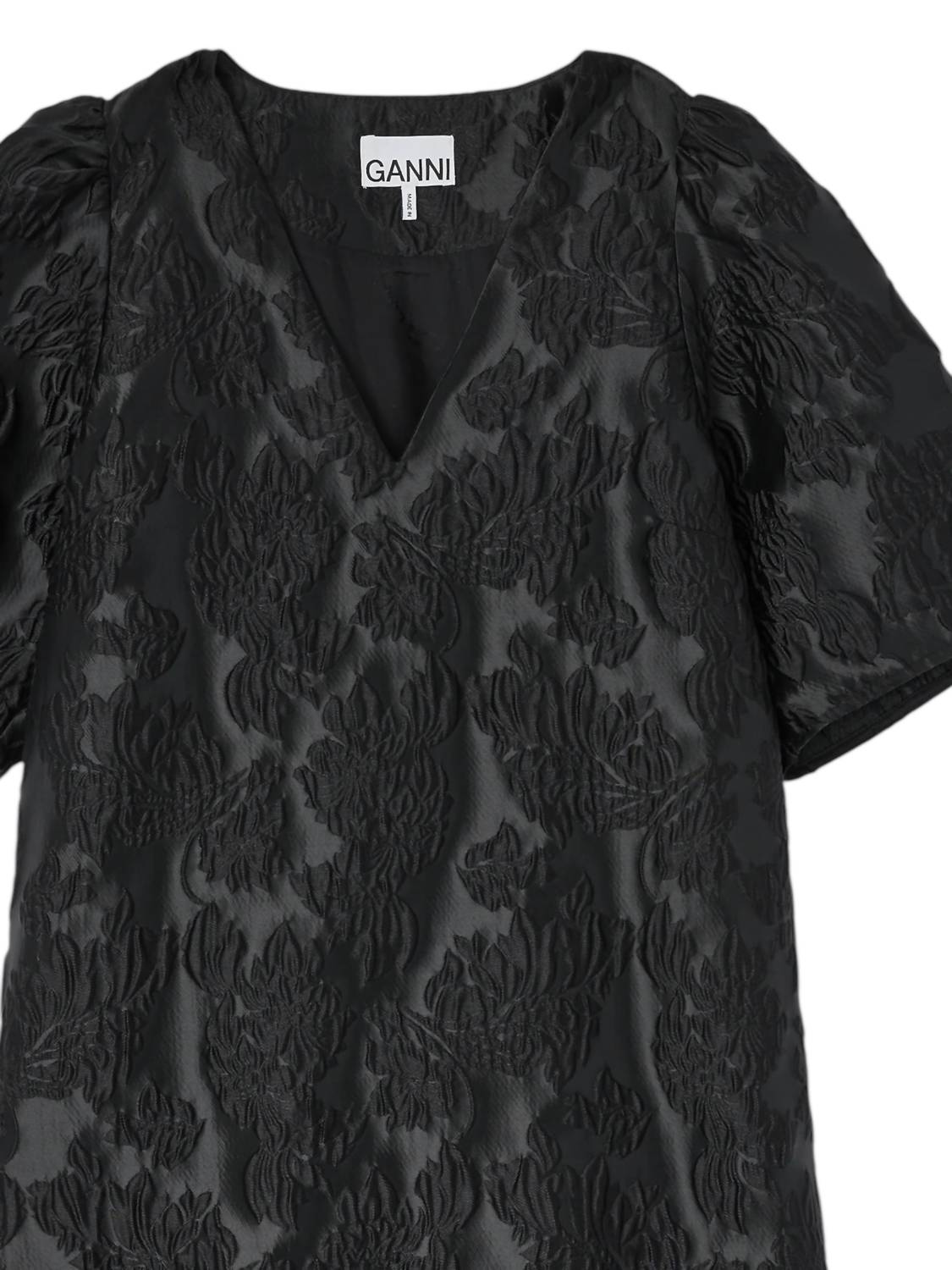 Ganni - Women's Satin Cloque Mini V-neck Dress