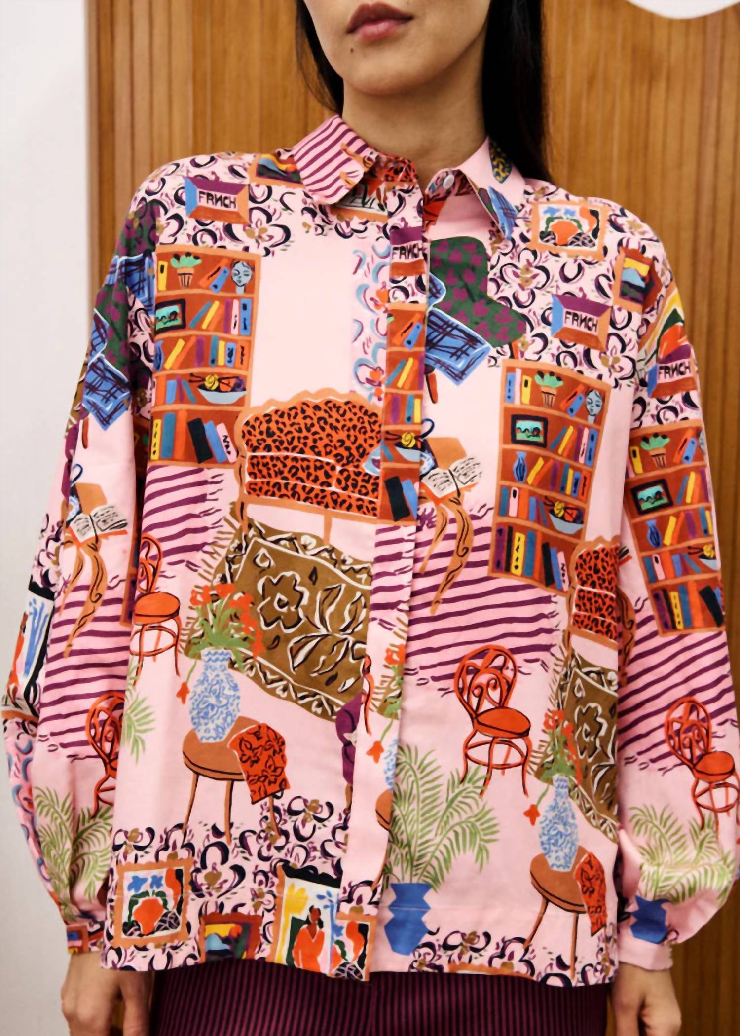 FRNCH Gerbera Salon Rose Blouse in pink multi - women's blouse