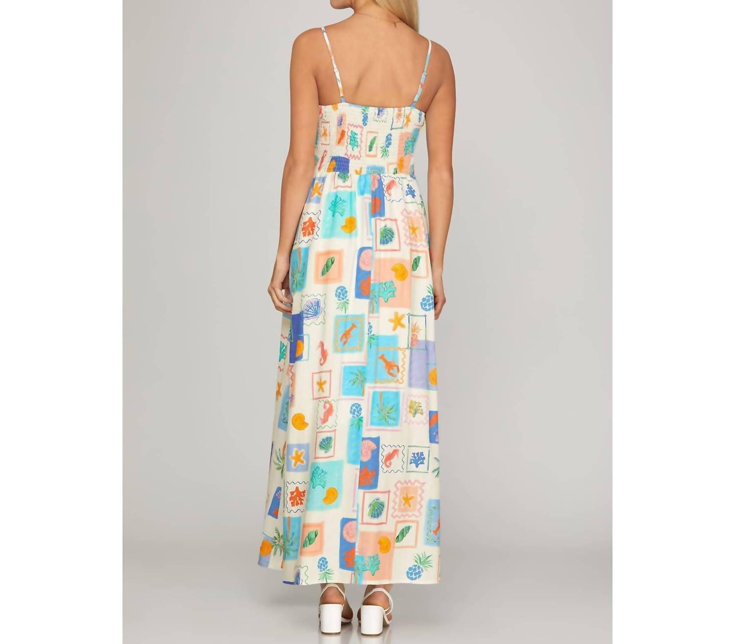 Bns - Coastal Tile Print Cami Maxi Dress With Pockets