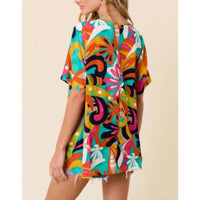 Lovely Melody - Colorful Floral Hi-Lo V-Neck Top