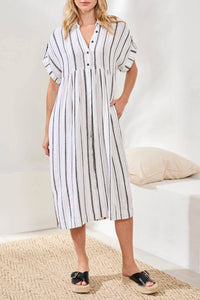 Tribal - Soft Linen Button‑front Midi Dress