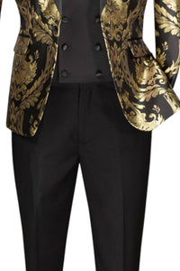 Vinci Philosophy Men's Fit 3 Piece Suit With Bow Tie in black - men's jacket - detail view