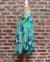 Dolma - Water Lily Print Three-quarter Sleeve Top