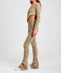 SER.O.YA Cayenne Cable Knit Flare Pants in washed tan - women's pants - detail view