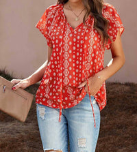 Esley Collection - Floral Print Short Sleeve Blouse