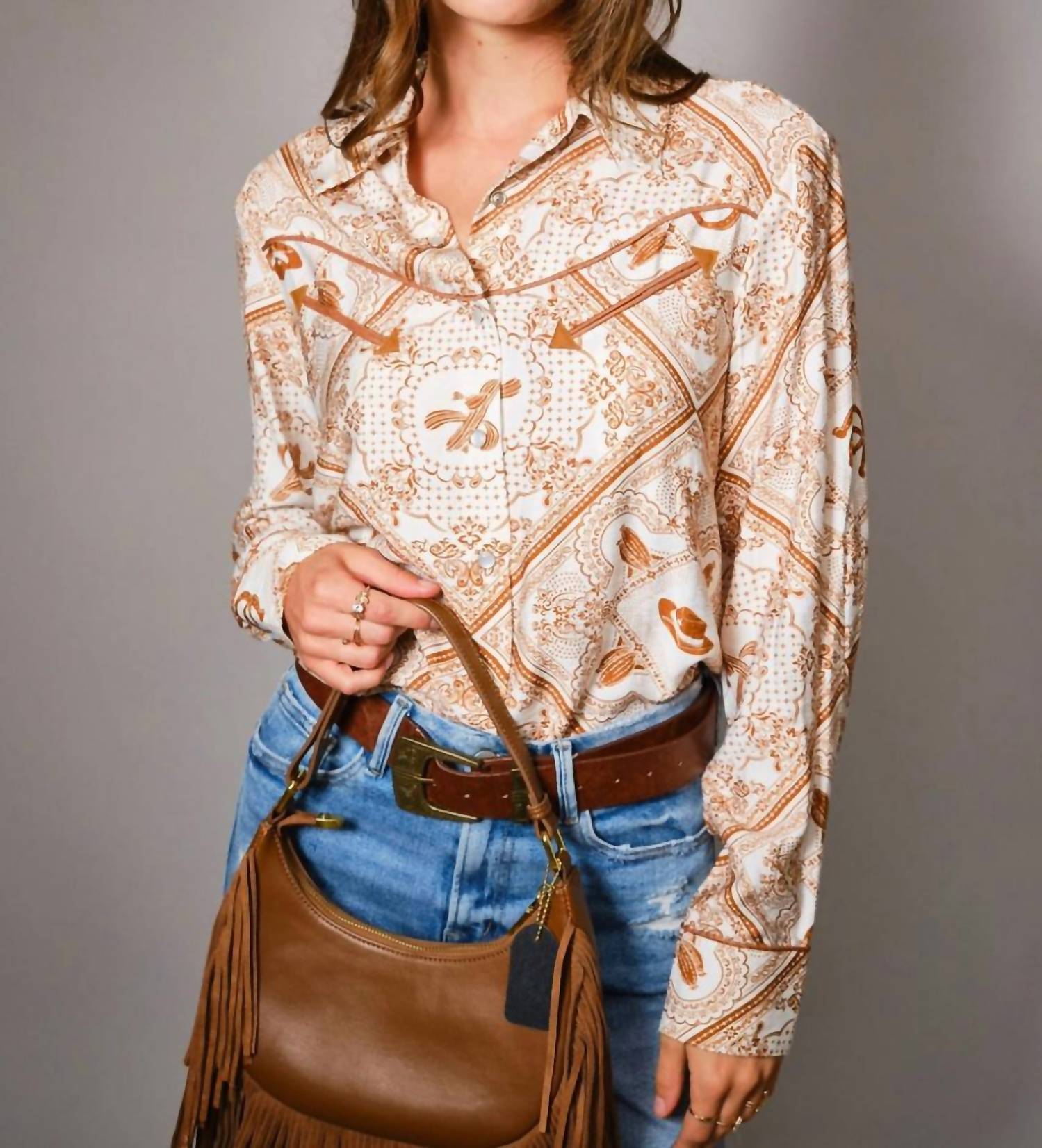 Blue B - Western Design Button Up Top