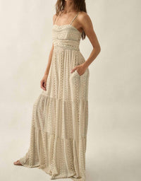 PROMESA Geometric Print Ruched Wide-leg Tiered Ruffle Jumpsuit in oatmeal - women's pants - alternate view