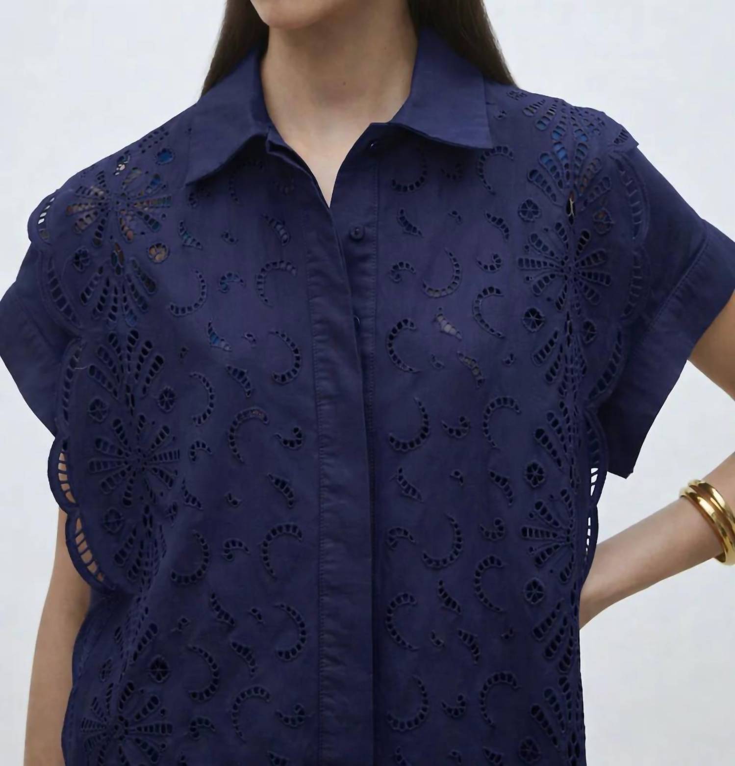 Suncoo - Cross Short Embroidered Shirt Dress