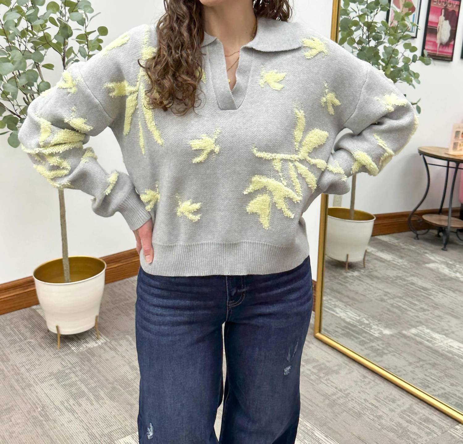 Mystree - Aria Floral Collared Sweater